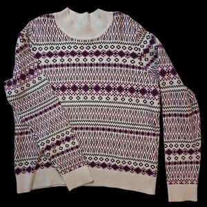 EDC XL Knit Patterned Crew Neck Sweater - Purple & Black P2P 23-26" 100% Cotton